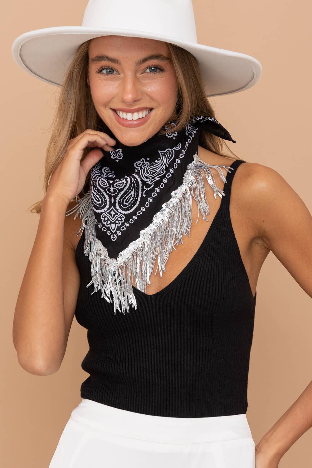 BANDANNA SCARF WITH SEQUIN FRINGE – The Salty B