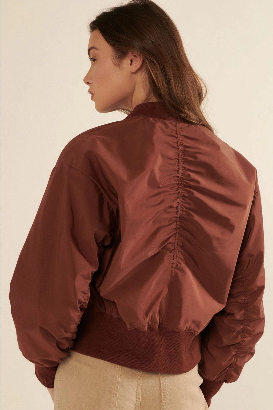 RUCHED BOMBER JACKET