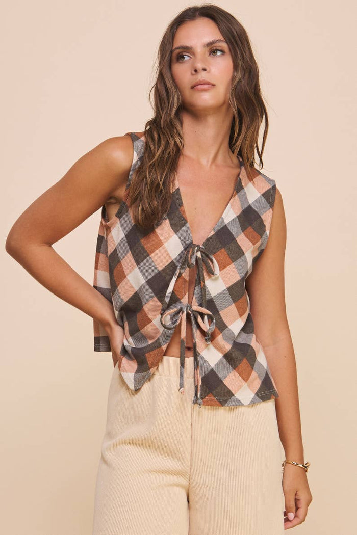 AVA PLAID TIE VEST