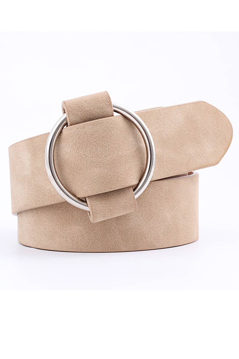 LEATHERETTE BUCKLE BELT | KHAKI