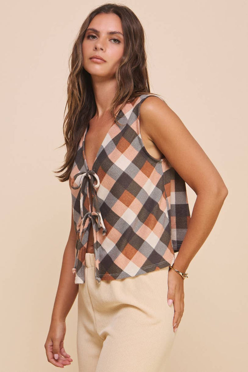 AVA PLAID TIE VEST