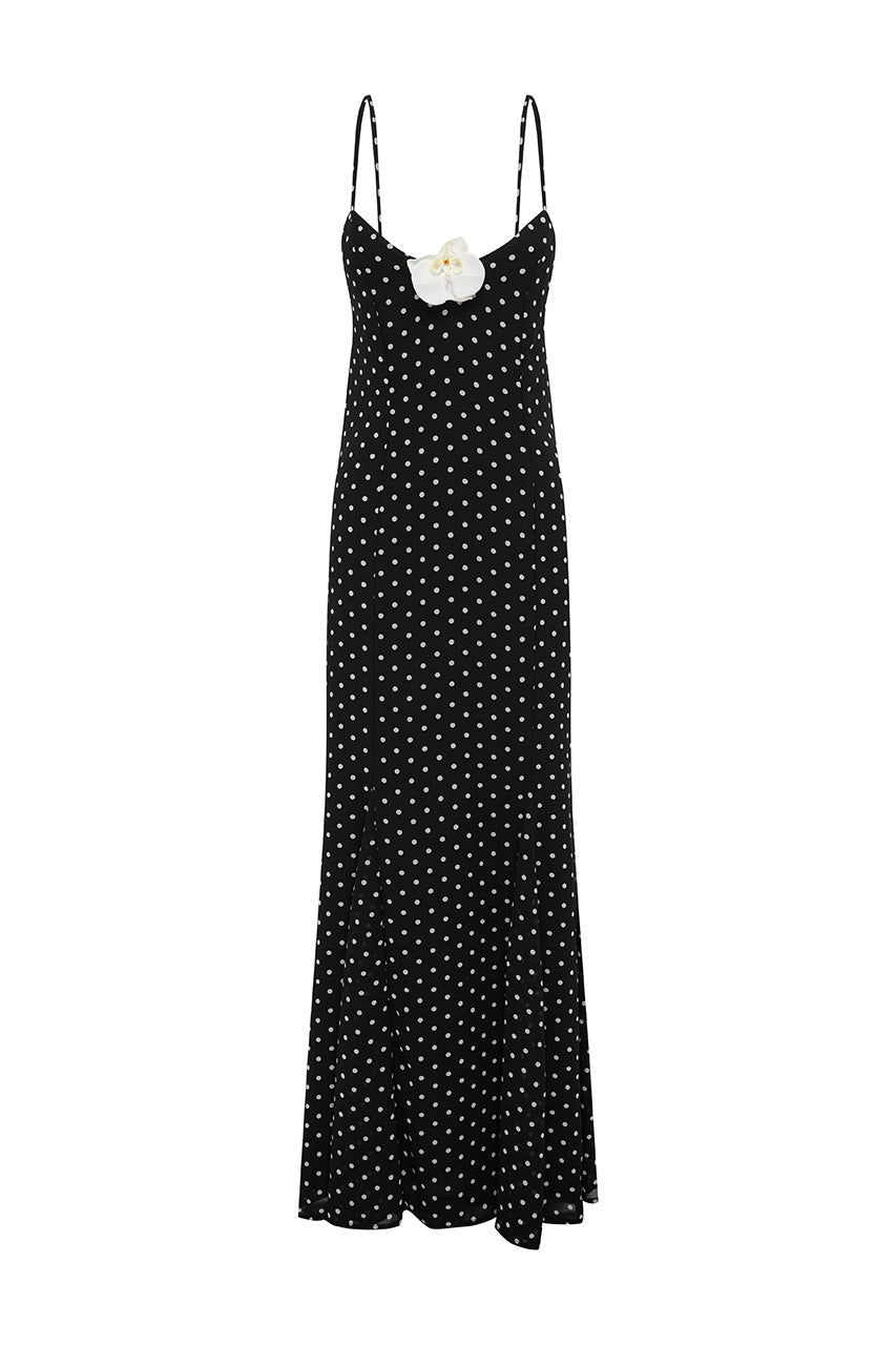 MALIKA MAXI DRESS | BLACK POLKA