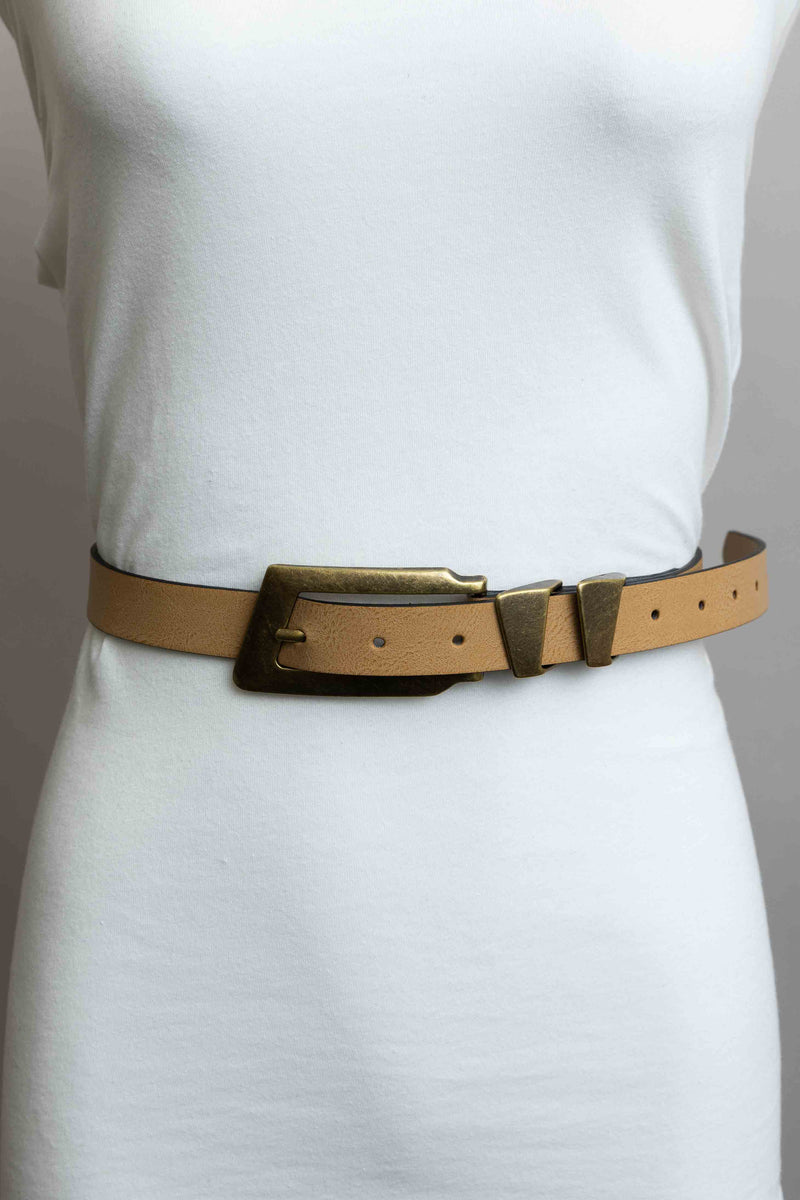 RECTANGULAR BUCKLE BELT | TAN